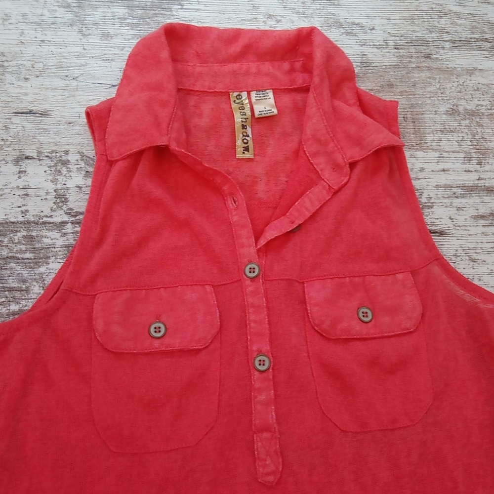 Eyeshadow Soft Sleeveless Collared Button Down Top - image 2